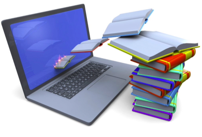 computer with books